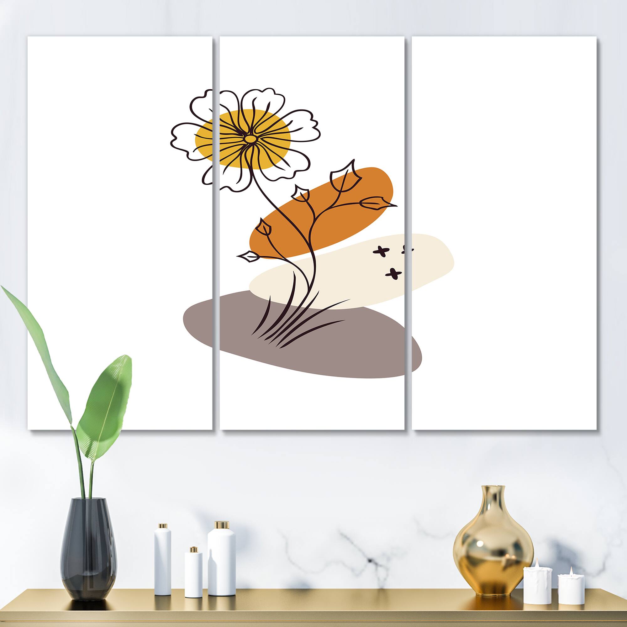 Designart - Abstract Flowers On Minimal Shapes I - Modern Canvas Wall Art Print